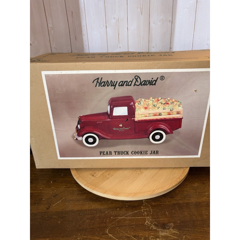 2014 Harry & David 80th Anniversary Red Pear Pickup Truck Cookie Jar w/Lid & Box